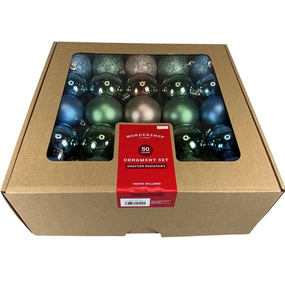 Wondershop Target 50ct Christmas Ornament Set Shatter Resistant Blue Green Teal